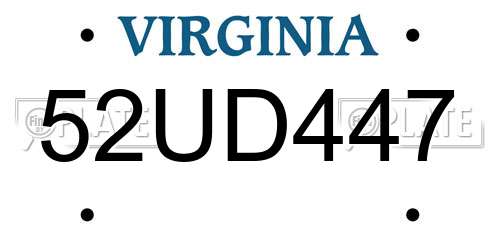 52UD447 Virginia License Plate