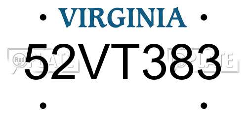 52VT383 Virginia License Plate