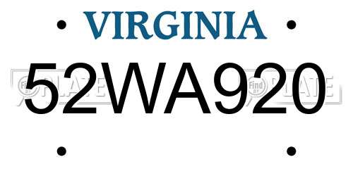 52WA920 Virginia License Plate