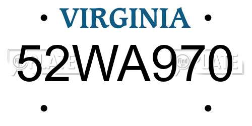 52WA970 Virginia License Plate