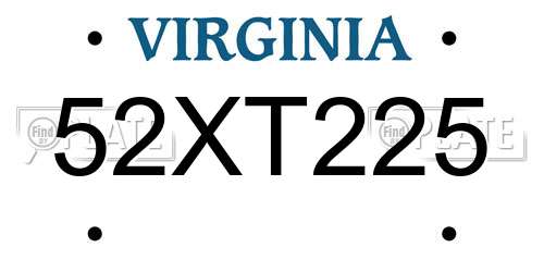 52XT225 Virginia License Plate
