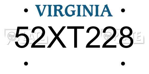 52XT228 Virginia License Plate