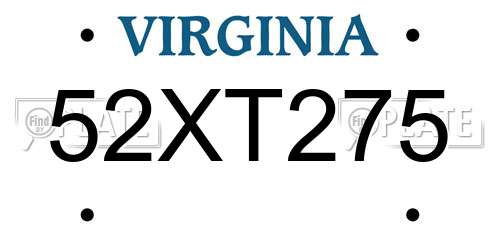 52XT275 Virginia License Plate