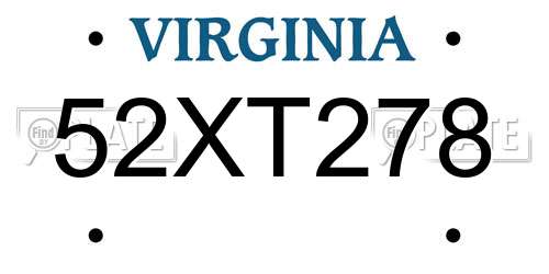52XT278 Virginia License Plate