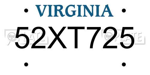 52XT725 Virginia License Plate