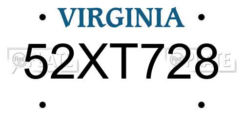 52XT728 Virginia License Plate
