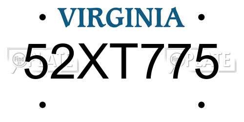 52XT775 Virginia License Plate