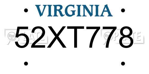 52XT778 Virginia License Plate