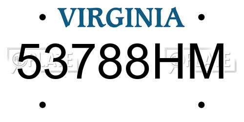 53788HM Virginia License Plate