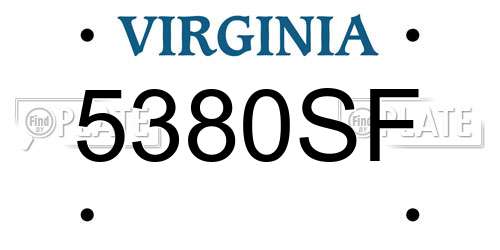 5380SF Virginia License Plate
