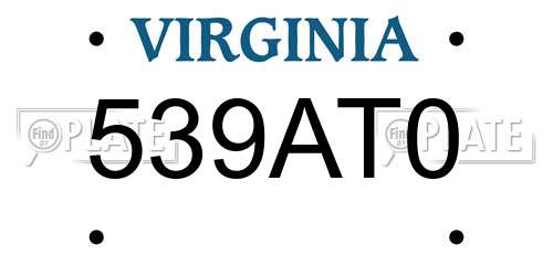 539AT0 Virginia License Plate