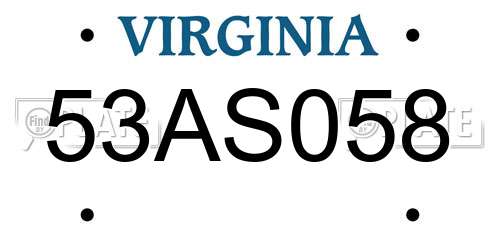 53AS058 Virginia License Plate