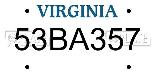 53BA357 Virginia License Plate