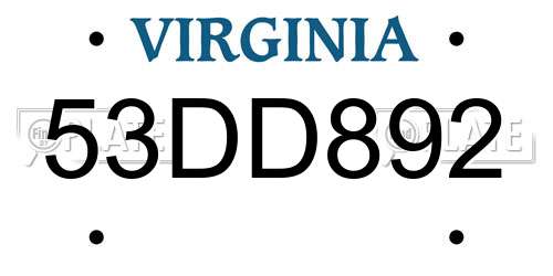 53DD892 Virginia License Plate