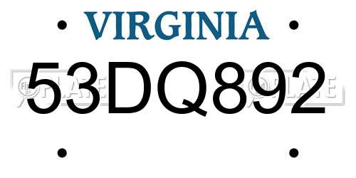 53DQ892 Virginia License Plate