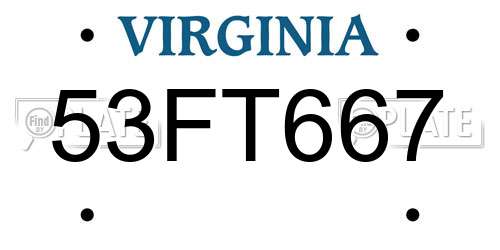 53FT667 Virginia License Plate