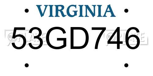 53GD746 Virginia License Plate