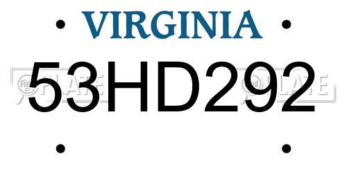 53HD292 Virginia License Plate