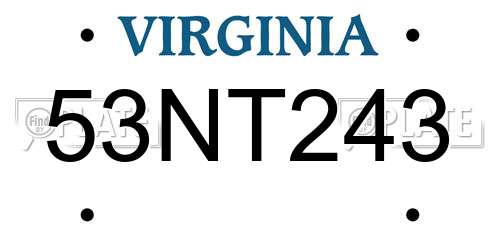 53NT243 Virginia License Plate