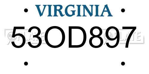 53OD897 Virginia License Plate