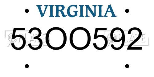53OO592 Virginia License Plate