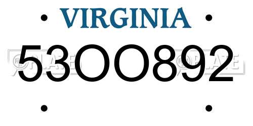 53OO892 Virginia License Plate