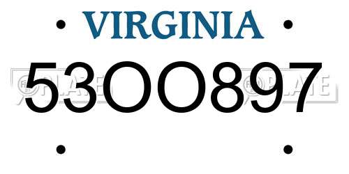 53OO897 Virginia License Plate