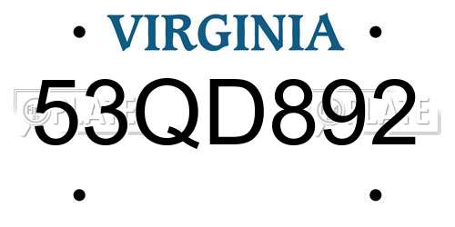 53QD892 Virginia License Plate