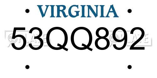 53QQ892 Virginia License Plate
