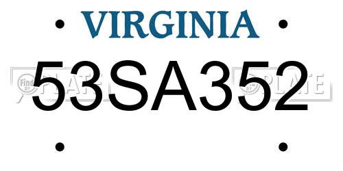 53SA352 Virginia License Plate