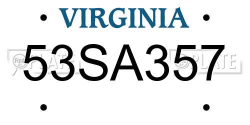53SA357 Virginia License Plate