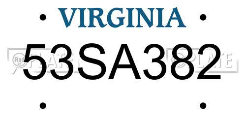 53SA382 Virginia License Plate
