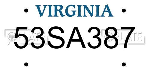 53SA387 Virginia License Plate