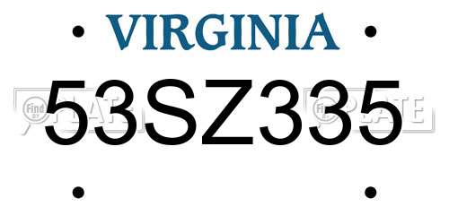 53SZ335 Virginia License Plate