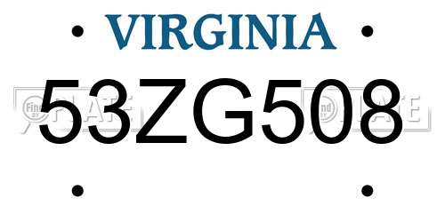53ZG508 Virginia License Plate