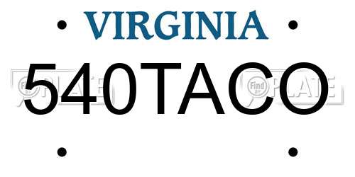 540TACO Virginia License Plate