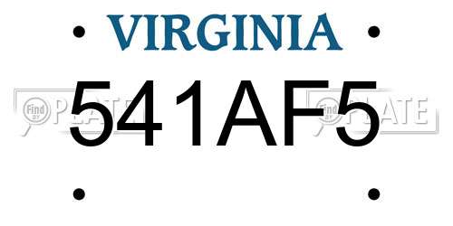 541AF5 Virginia License Plate