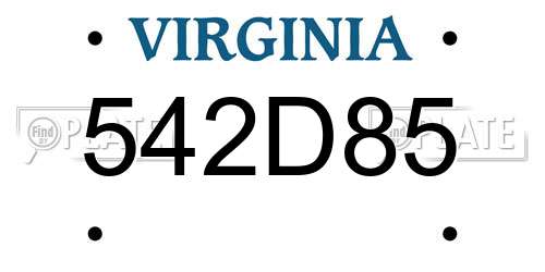 542D85 Virginia License Plate