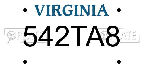 542TA8 Virginia License Plate