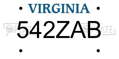 542ZAB Virginia License Plate