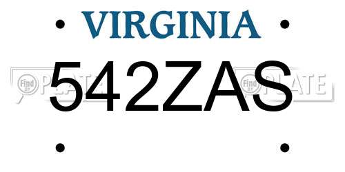 542ZAS Virginia License Plate