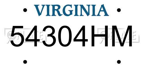 54304HM Virginia License Plate
