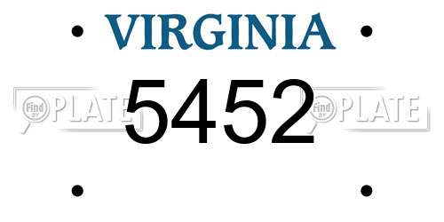 5452 Virginia License Plate