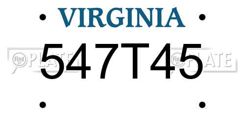 547T45 Virginia License Plate