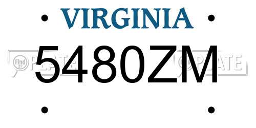 5480ZM Virginia License Plate