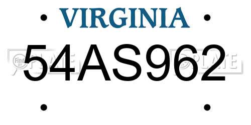 54AS962 Virginia License Plate