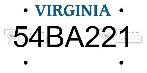 54BA221 Virginia License Plate