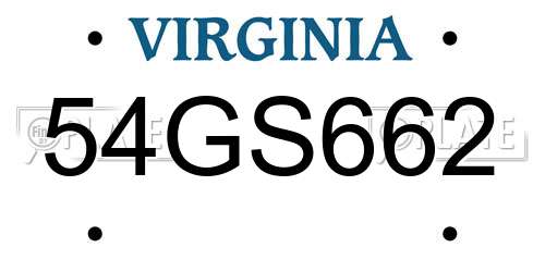 54GS662 Virginia License Plate