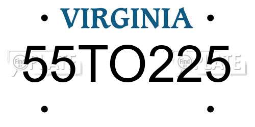 55TO225 Virginia License Plate