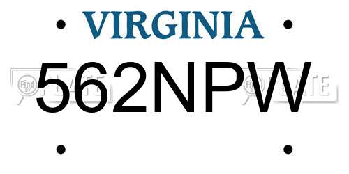 562NPW Virginia License Plate